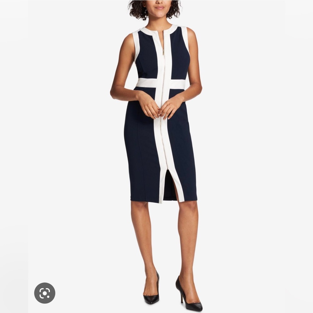 Tommy Hilfiger Blue and White Zip Front Scuba Dress